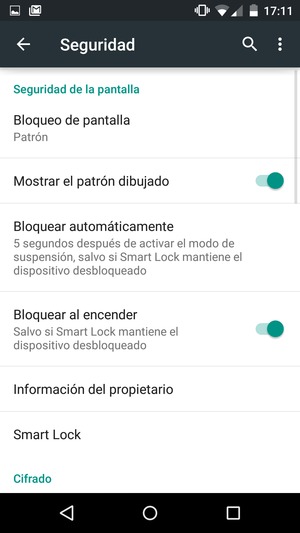 Para activar su bloqueo de pantalla, vaya al menú Seguridad y seleccione Bloqueo de pantalla