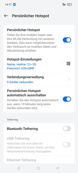 Ihr Handy ist jetzt für die Verwendung als Modem eingerichtet