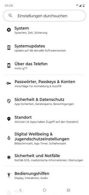 Scrollen Sie und wählen Sie Sicherheit & Datenschutz