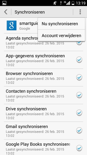 Selecteer de Menu-knop en selecteer Nu synchroniseren