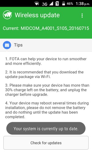 If your phone is up to date, you will see the following screen