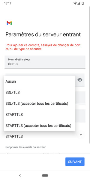 Sélectionnez Aucun puis SUIVANT