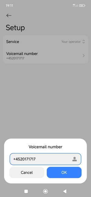 Enter the Voicemail number and select OK