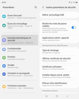 Sélectionnez Définir verrouillage SIM