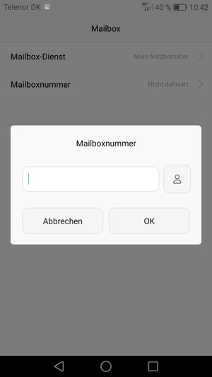 Geben Sie die Mailboxnummer ein und wählen Sie OK
