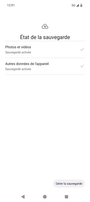 Sélectionnez Gérer la sauvegarde
