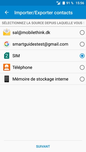 Sélectionnez la carte SIM puis SUIVANT