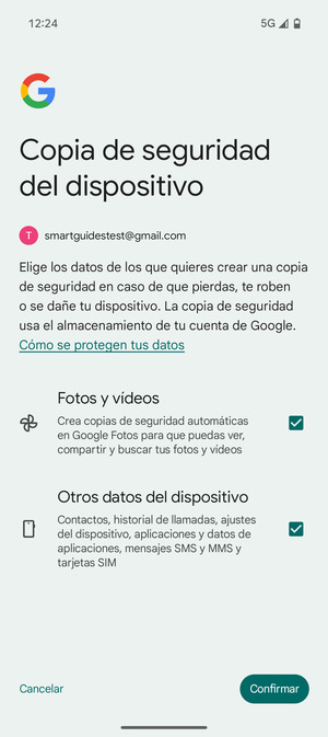 Seleccione la opciones deseada y seleccione Confirmar