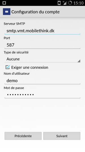 Saisissez l'adresse du serveur sortant