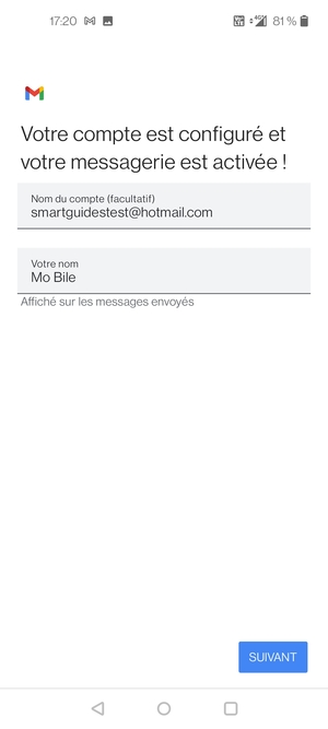 Donnez un nom à votre compte et saisissez votre nom. Sélectionnez SUIVANT