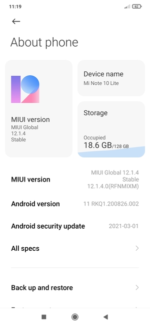 Scroll to and select Back up and restore