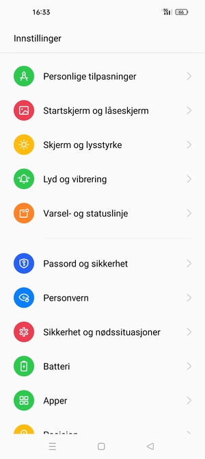 Bla til og velg Passord og sikkerhet