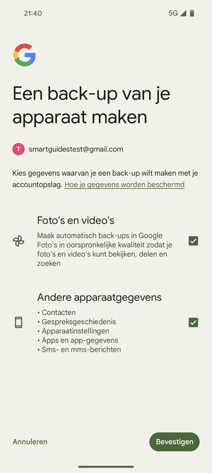 Selecteer uw voorkeursopties en selecteer Bevestigen
