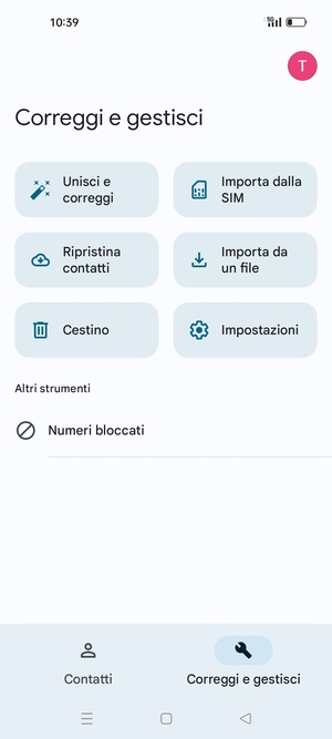 Seleziona Importa della SIM
