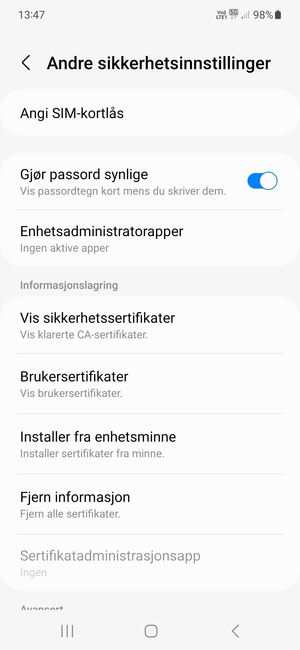 Velg Angi SIM-kortlås