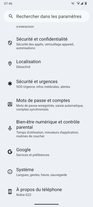 Faites défiler et sélectionnez Sécurité et confidentialité