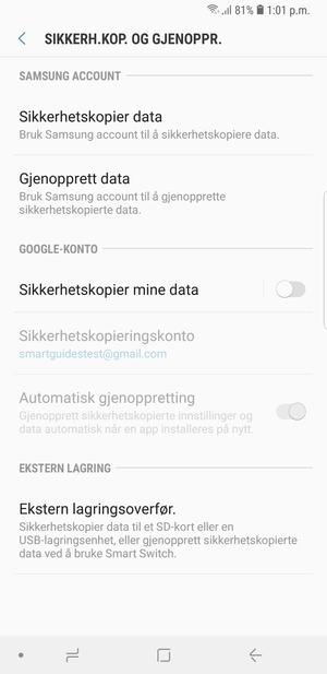 Slå på Sikkerhetskopier mine data