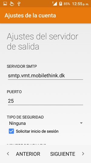 Introduzca la dirección de servidor saliente