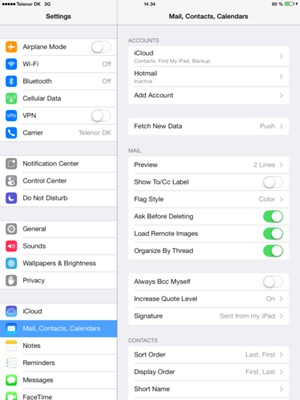Select Mail, Contacts, Calendars and select Add Account