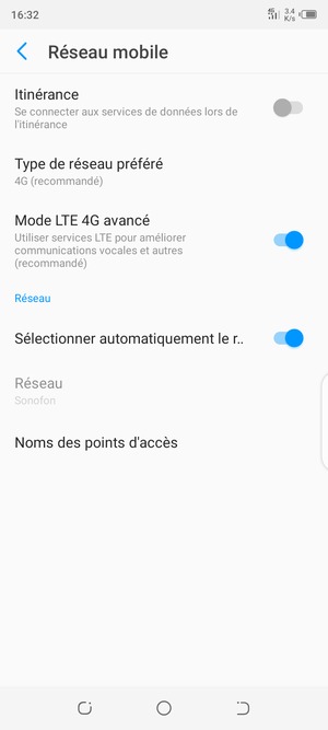 Pour changer de réseau en cas de problèmes de réseau, désactiver le Sélectionner automatiquement le r..