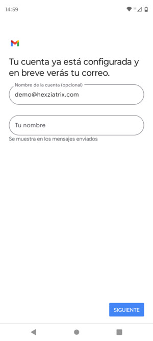 Déle a su cuenta un nombre y escriba su nombre. Seleccione SIGUIENTE