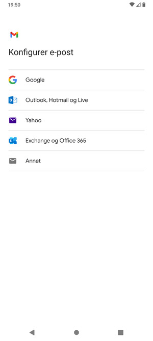 Velg Exchange og Office 365