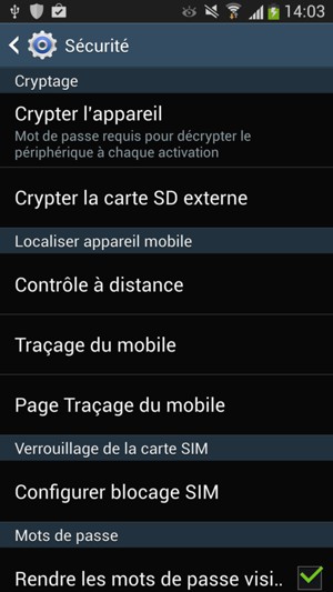 Sélectionnez Configurer blocage SIM