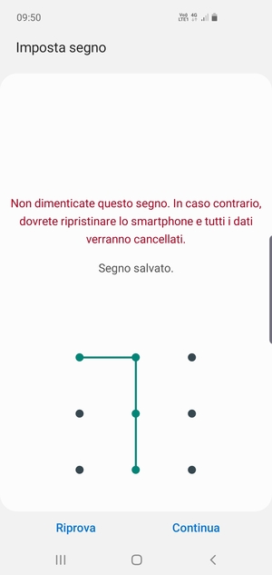 Disegna una sequenza di sblocco e seleziona Continua