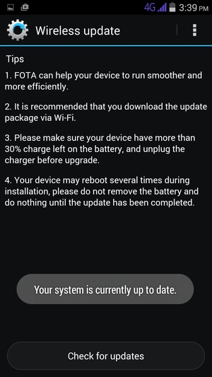 If your phone is up to date, you will see the following screen.