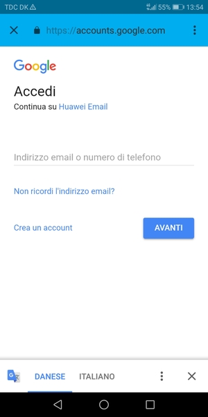 Inserisci il tuo indirizzo Gmail e seleziona AVANTI