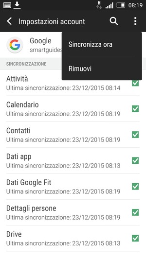 Seleziona Sincronizza ora