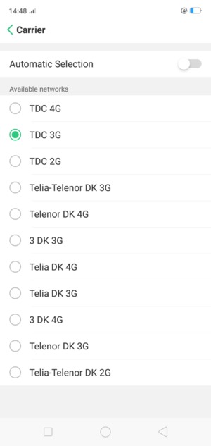 Select a network operator from the list