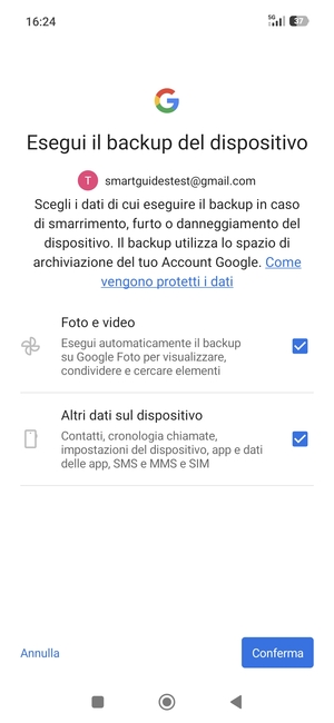 Seleziona le opzioni preferita e poi Conferma