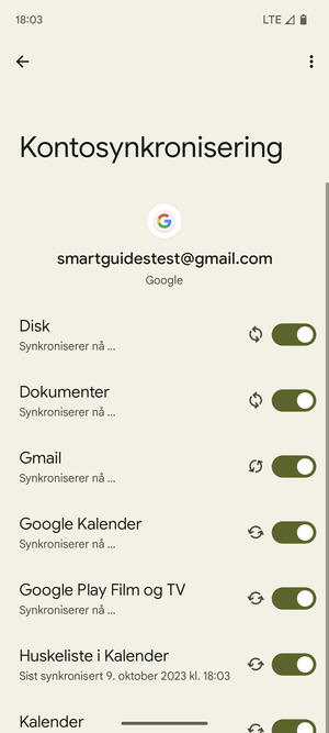 Din informasjon blir synkronisert