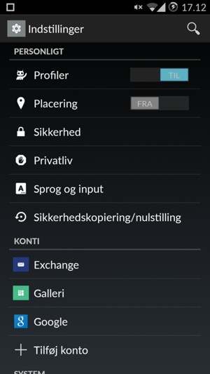 Scroll til og vælg Sikkerhed