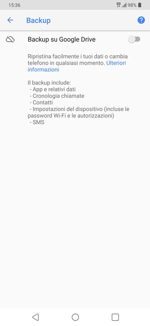 Attiva Backup su Google Drive