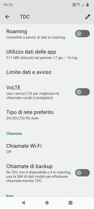 Scorri e seleziona Tipo di rete preferito