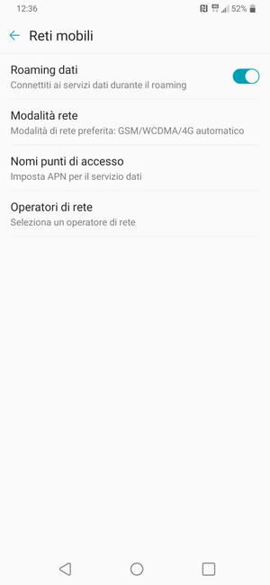 Attiva o disattiva Roaming dati