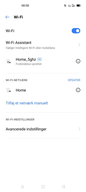 Du er nu tilsluttet Wi-Fi netværket