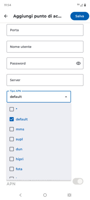 Assicurati che default sia selezionato
