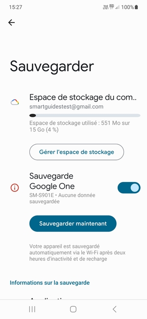 Sélectionnez Espace de stockage du compte