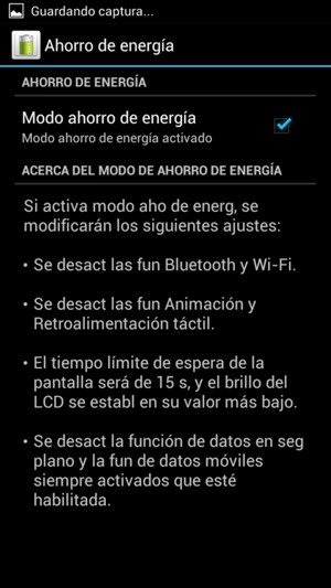 Marque la casilla de verificación Modo ahorro de energía