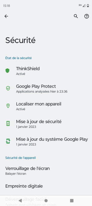 Pour activer votre écran de verrouillage, allez dans le menu Sécurité et sélectionnez Verrouillage de l'écran