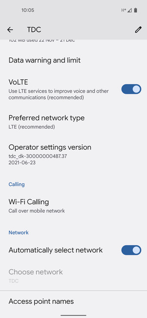 Scroll to and select Access point names