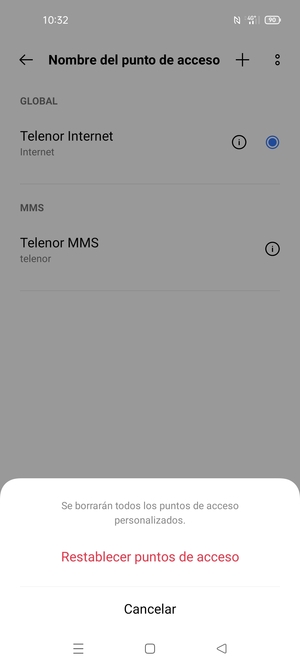 Seleccione Restablecer puntos de acceso