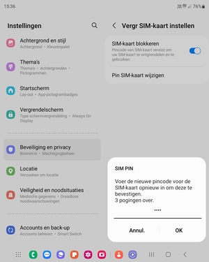 Bevestig uw nieuwe pincode voor de SIM-kaart en selecteer OK