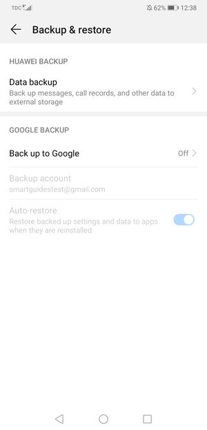 Select Back up to Google