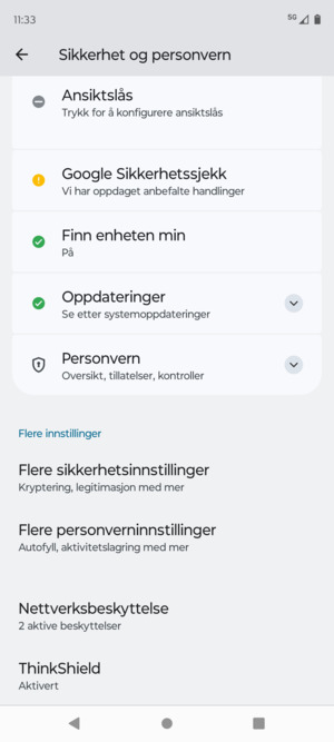 Bla til og velg Flere sikkerhetsinnstillinger
