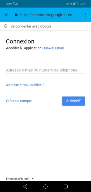 Saisissez votre adresse Gmail et sélectionnez SUIVANT