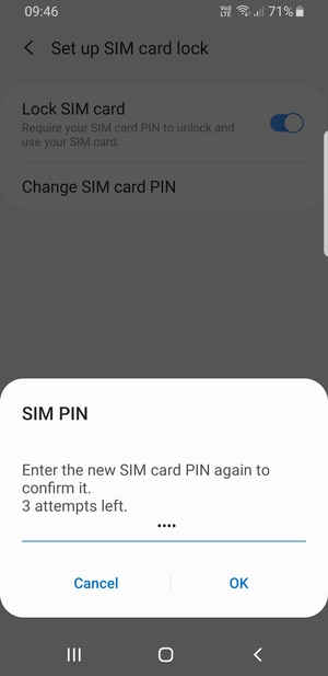 Confirm your new SIM card PIN and select OK